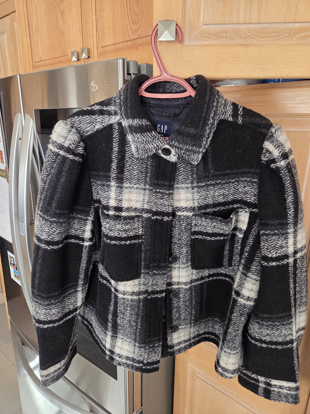 GAP Black & White Plaid Teddy Jacket